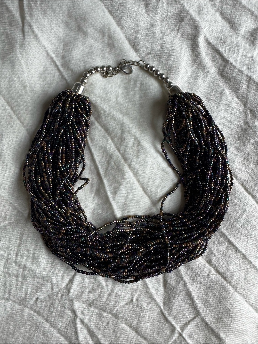 Multi-Strand Iridescent Black Beaded Necklace - Unbranded